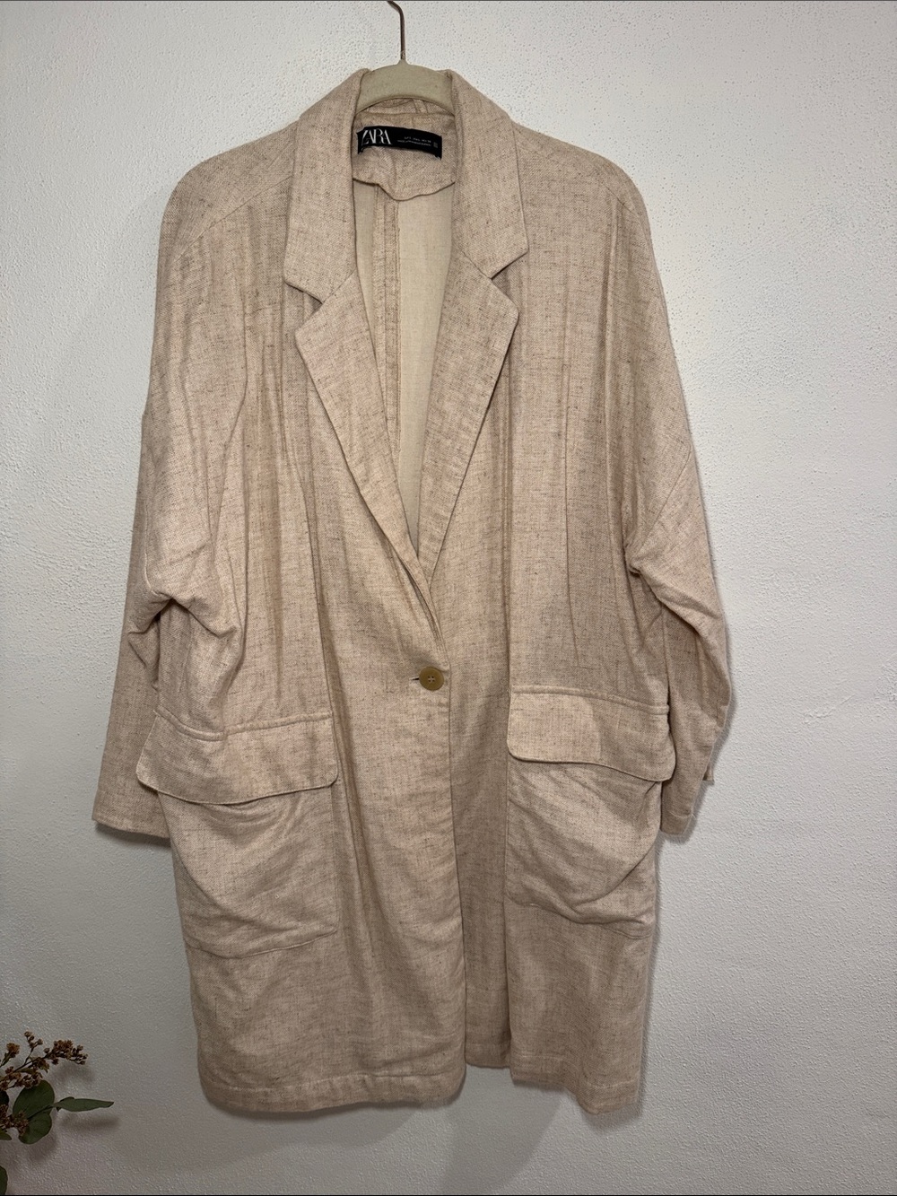 Zara Neutral Cream Linen-Blend Oversized Blazer